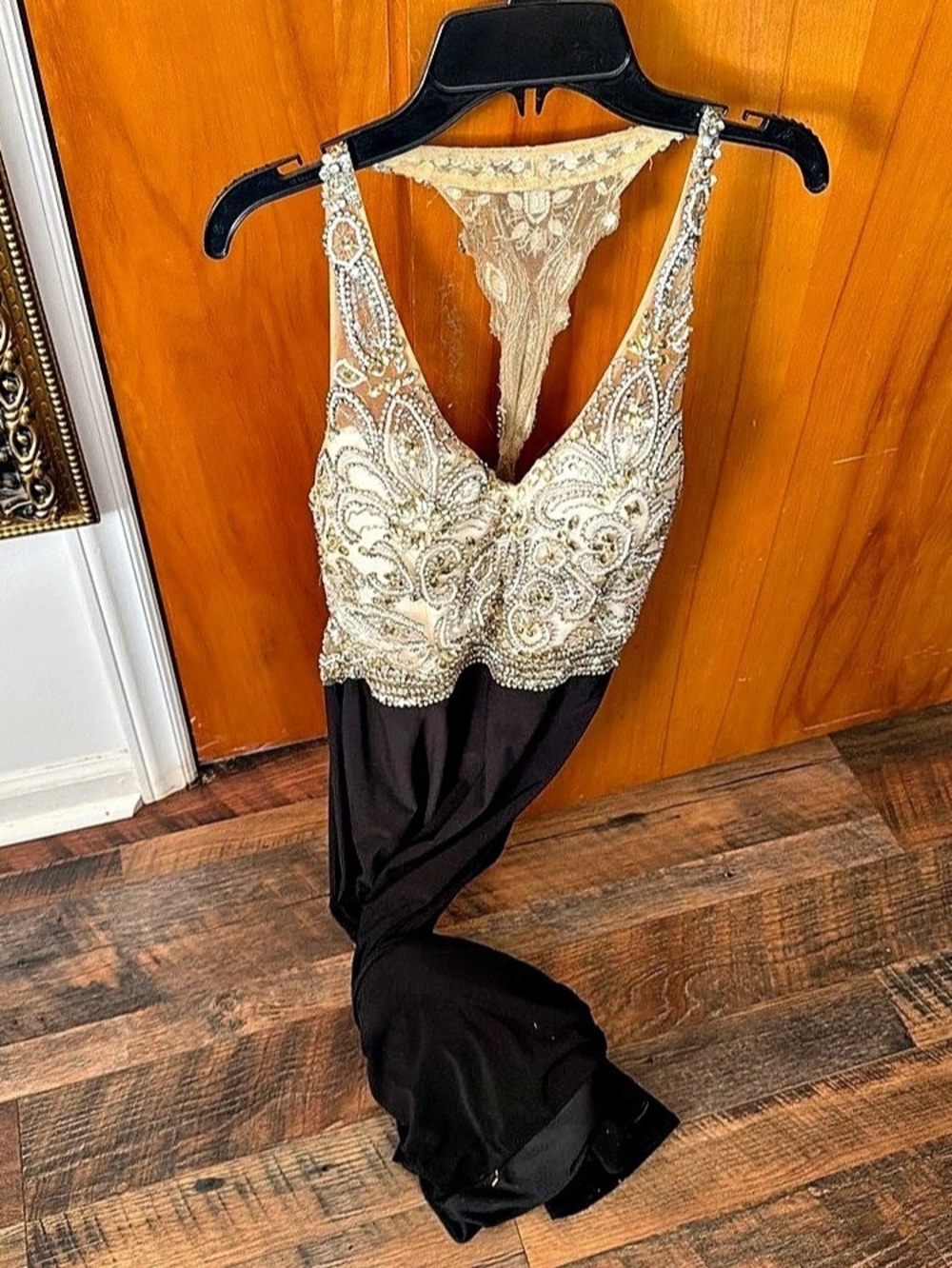 Embellished Maxi Dress in Black & Gold Like New